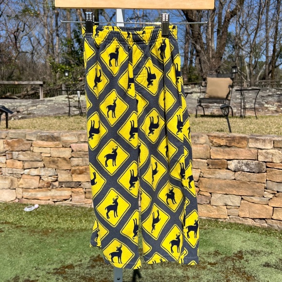 Old Navy Yellow and Black Deer Caution Fleece Pajama Pants - Picture 1 of 15